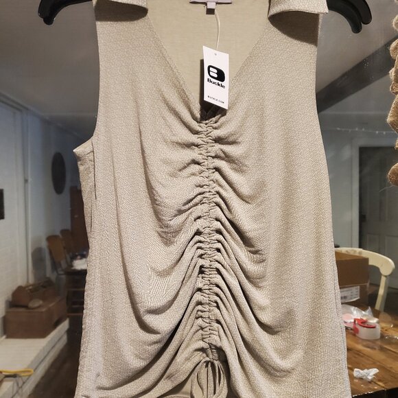 Buckle Light Green Sleeveless Top Ruched Front with Tie NWT - Picture 2 of 5